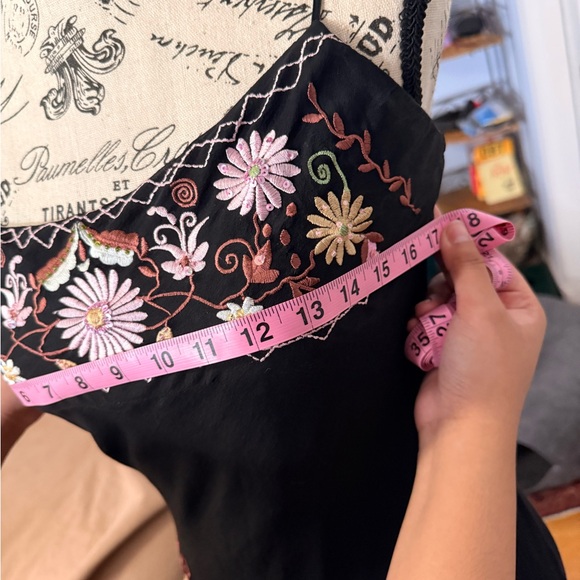 Vintage Betsey Johnson Black Maxi Dress with Floral Embroidery 100% Silk SOLD - Picture 7 of 11